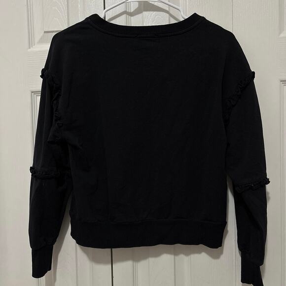 Evereve Black Ruffle Accent Terry Lined Cozy Sweatshirt Size XS - Picture 4 of 6